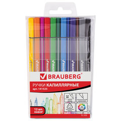 набор ручек 12 цветов линеры трехгранные Brauberg Aero 0.4мм 141525