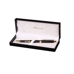 ручка перьевая Manzoni Venezia черный корпус с золотой отделкой подарочный футляр ap009f 056388 синяя
