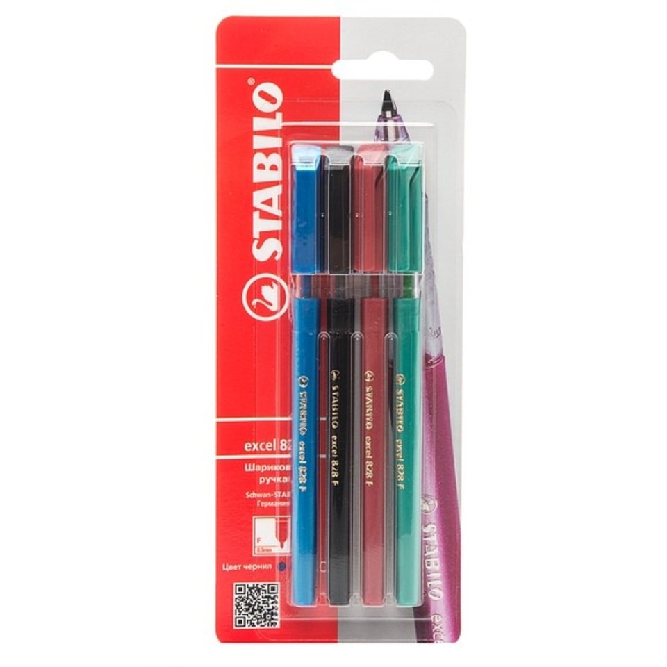 ручки шариковые набор 4 цвета STABILO Liner блистер 0.4 мм