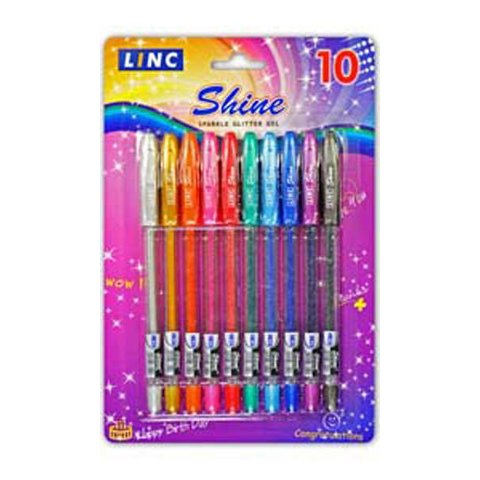 ручки гелевые набор 10 цветов LINC SHINE с блестками