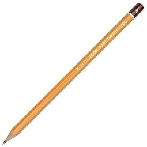 карандаш простой KOH-I-NOOR Чехия 1500 заточенный шестигранный чернографитный карандаш, твердость 2H