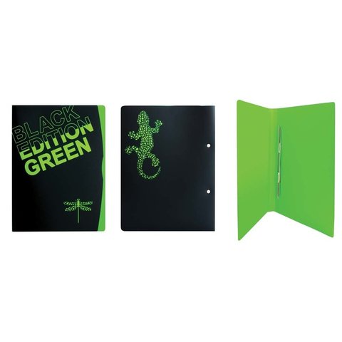 папка-скоросшиватель А4 с пружиной с рисунком "Black Edition" черный/зеленый 490621
