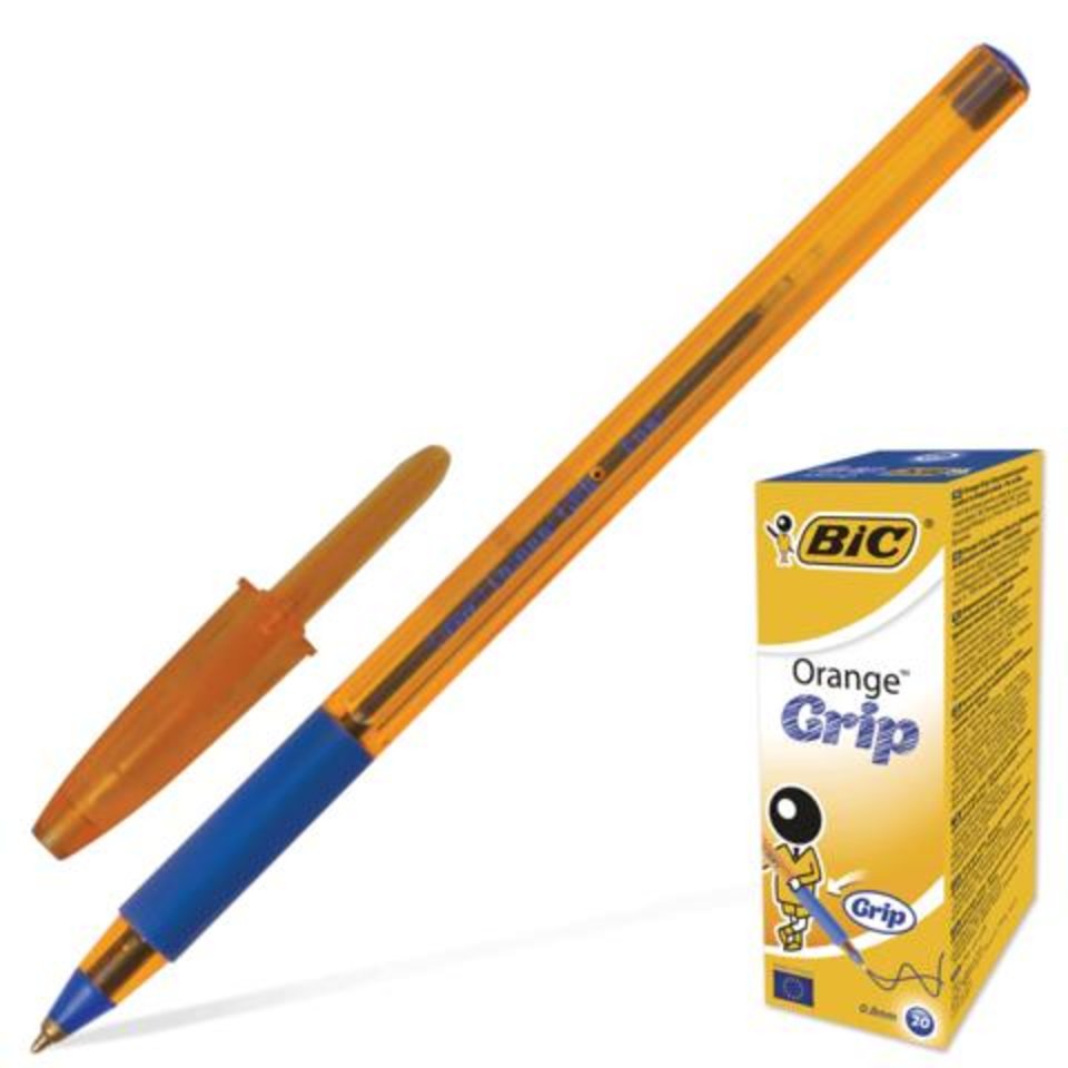 ручка шариковая BIC ORANGE GRIP синяя, прозрачный оранжевый корпус, резиновая вставка