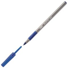 ручка шариковая BIC ROUND STICK EXACT синяя, пластиковый серый корпус, игольчатый наконечник, резиновая вставка