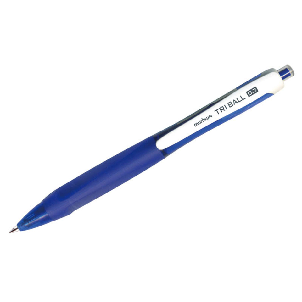 ручка шариковая Mun-Hwa автоматическая Triball синяя, резиновая вставка, масляные чернила