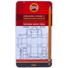 карандаши простые 12 штук набор TECHNIC HB-10H KOH-I-NOOR 1502 металлическая упаковка
