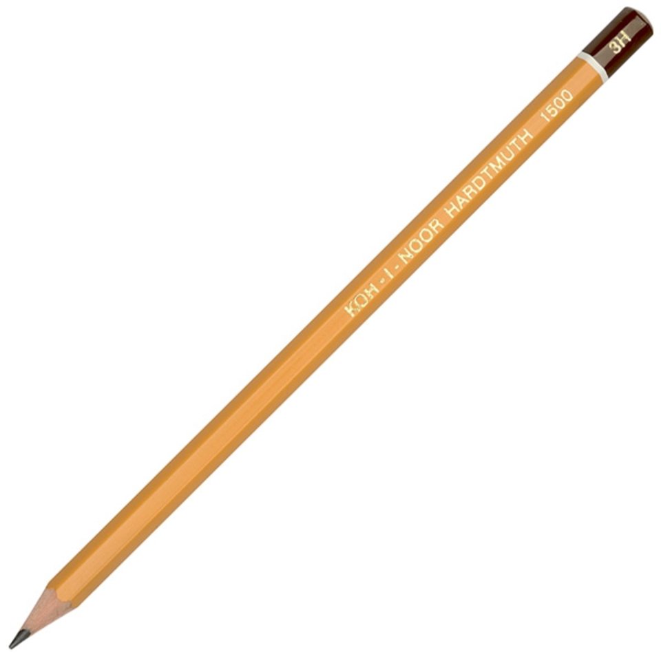 карандаш простой KOH-I-NOOR Чехия 1500 заточенный шестигранный чернографитный карандаш, твердость 3H