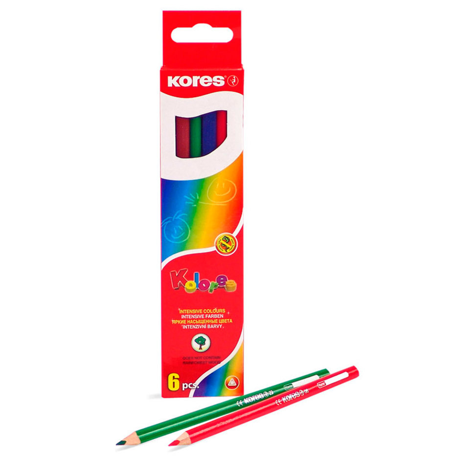цветные карандаши 6 цветов KORES Трехгранные 153053
