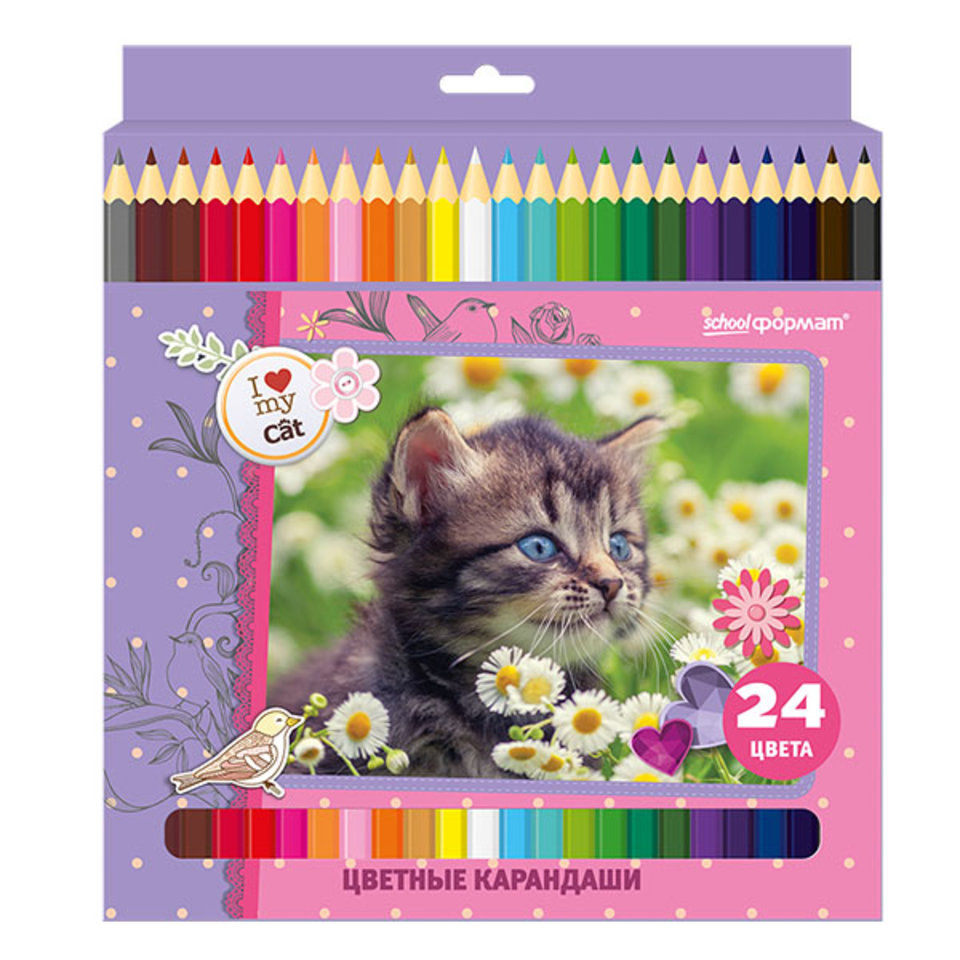 цветные карандаши 12 цветов SchoolФормат Милые котята Шестигранные