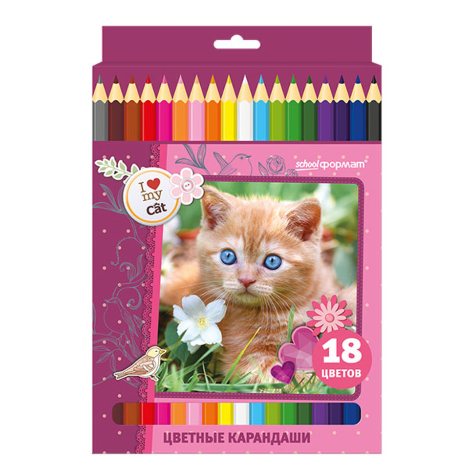 цветные карандаши 18 цветов SchoolФормат Милые котята Шестигранные