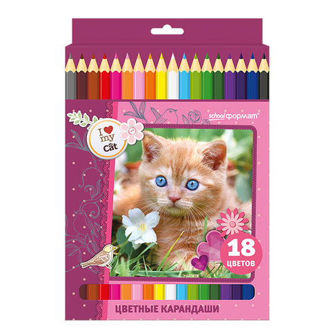 цветные карандаши 18 цветов SchoolФормат Милые котята Шестигранные