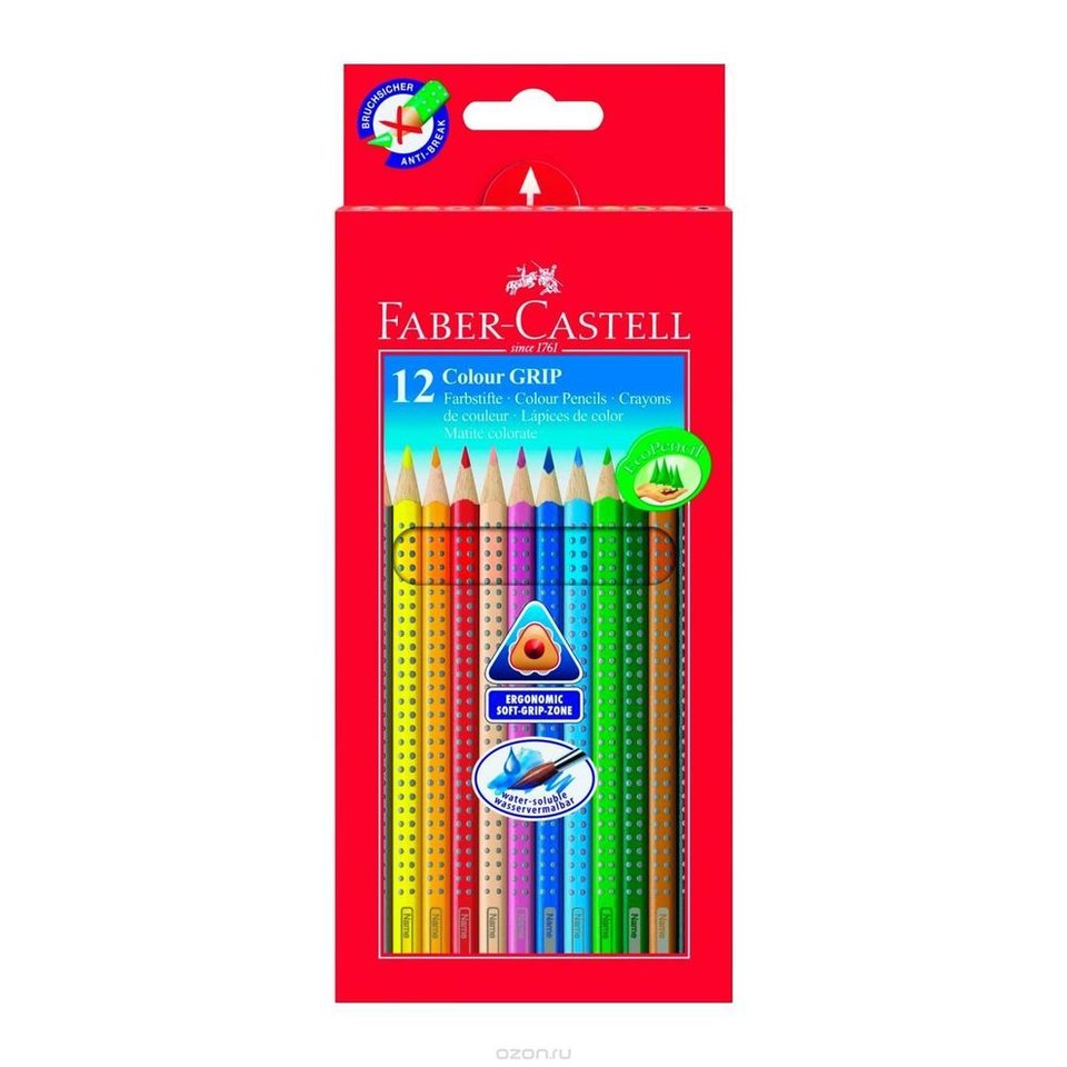 цветные карандаши 12 цветов FABER CASTELL GRIP 2001Трехгранные