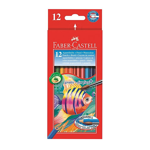 цветные карандаши 12 цветов FABER CASTELL Акварельные, кисть 114413