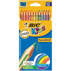 цветные карандаши 12 цветов BIC "Tropicolors 2" пластиковые, шестигранные, заточенные