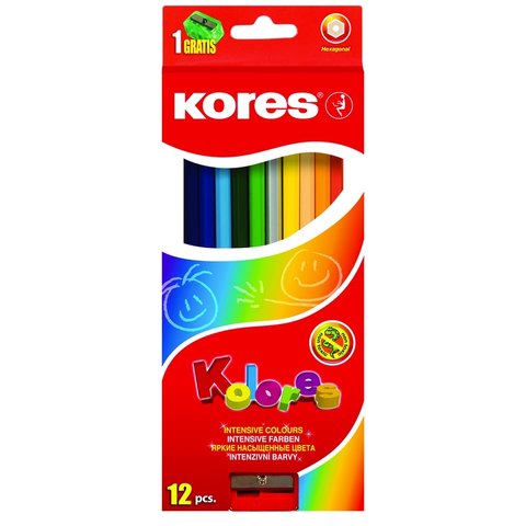 цветные карандаши 12 цветов KORES Шестигранные 128899