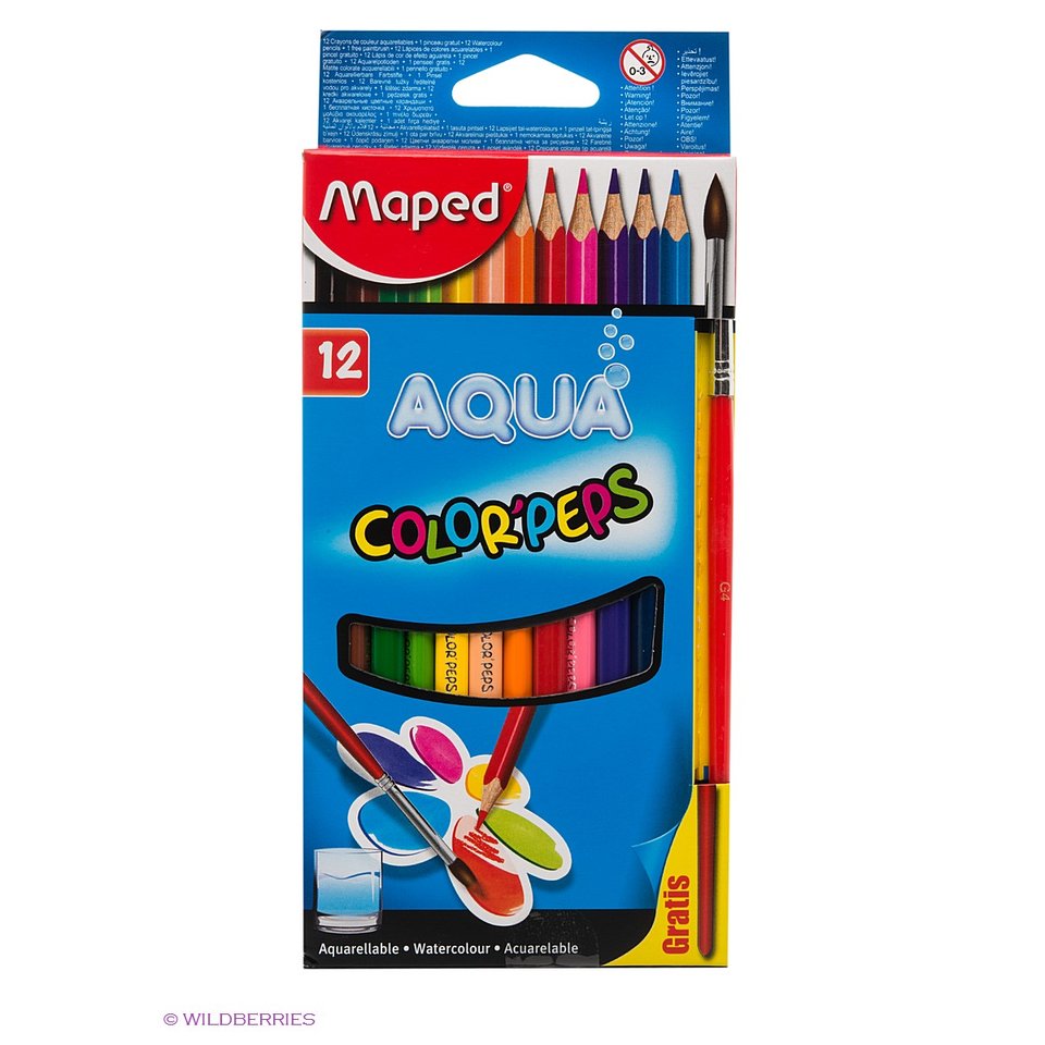 цветные карандаши 12 цветов MAPED Color Peps AQUA Акварельные, трехгранные 836011