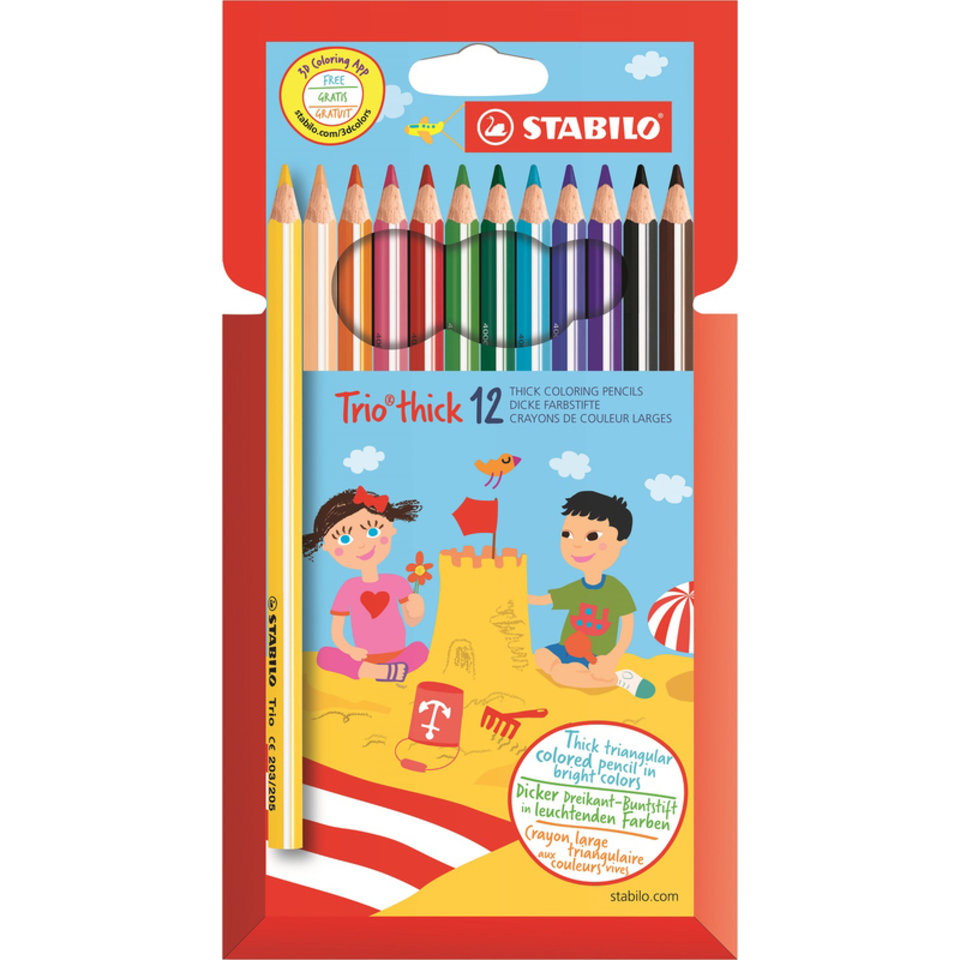 цветные карандаши 12 цветов STABILO TRIO Утолщенные, трехгранные