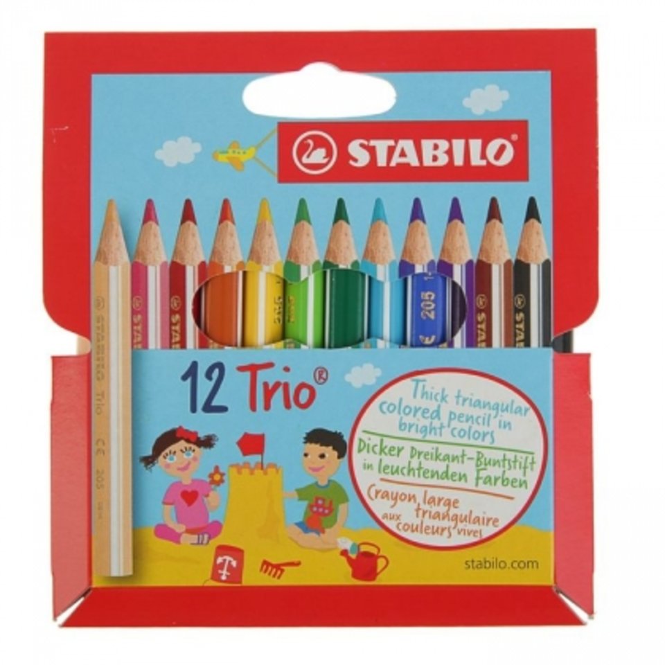 цветные карандаши 12 цветов STABILO TRIO Трехгранные,утолщенные, короткие