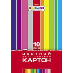 цветной картон набор 10 листов 10 цветов мелованный двухсторонний папка Creative 05934(032441)