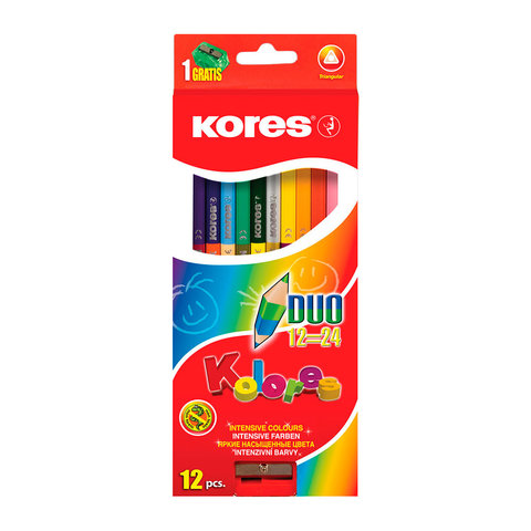 цветные карандаши 24 цвета KORES 12 штук набор Двойные Трехгранные