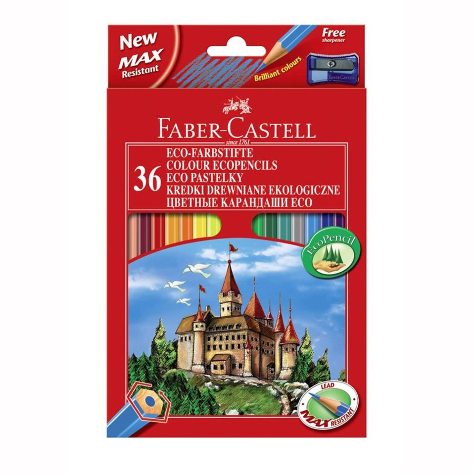 цветные карандаши 36 цветов FABER CASTELL ECO Замок Шестигранные, точилка 120136
