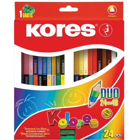 цветные карандаши 48 цветов KORES 24 штуки Двойные Трехгранные, 128907