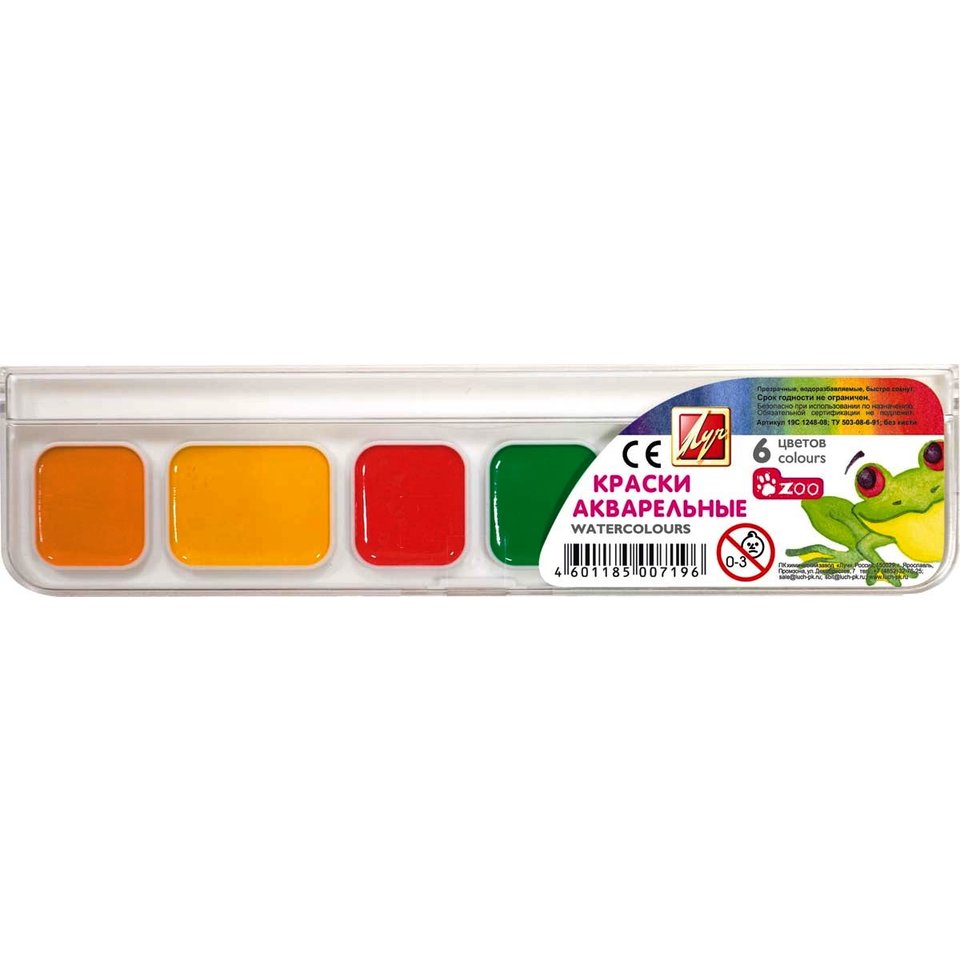 краски акварельные набор 6 цветов медовые ZOO пластиковая упаковка