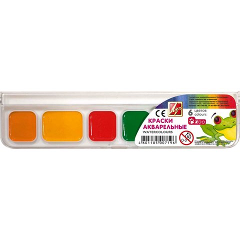 краски акварельные набор 6 цветов медовые ZOO пластиковая упаковка