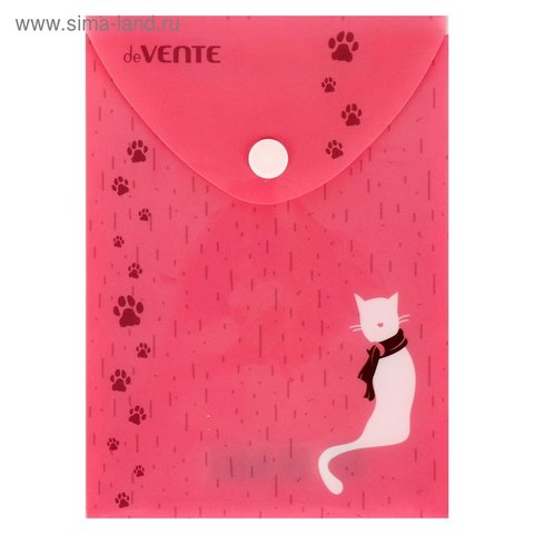 папка-конверт на кнопке А6 с рисунком White kitty deVente вертикальный не прозрачный 3071514