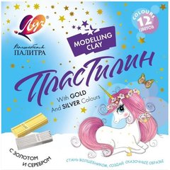 пластилин 12цв 240гр Волшебная палитра золото+серебро стек с1942