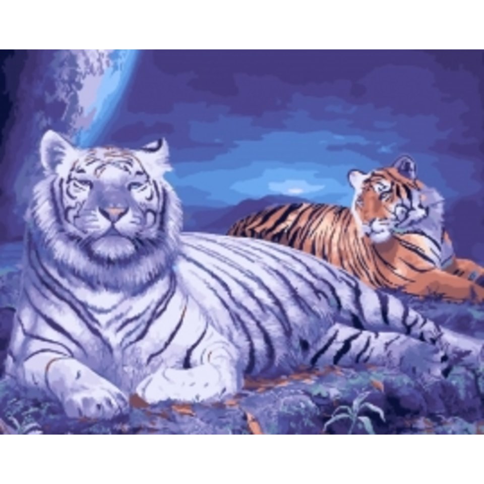 картина по номерам 40х50см RDG-2767 “Тигры под луной”