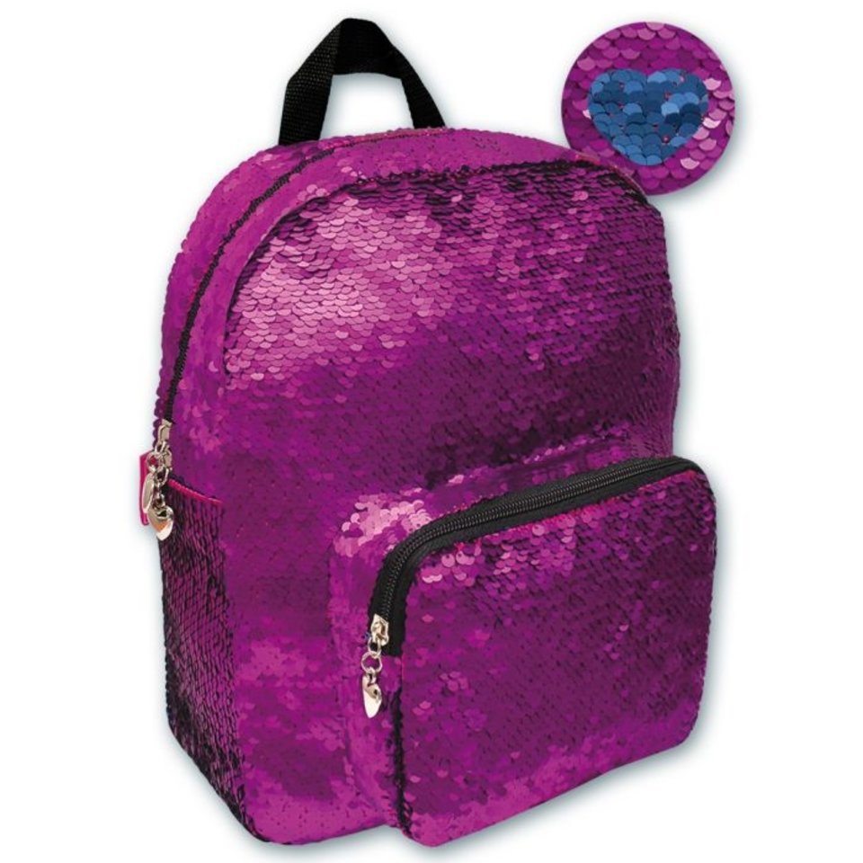 рюкзак для девочки с пайетками Малиновый+синий 46430