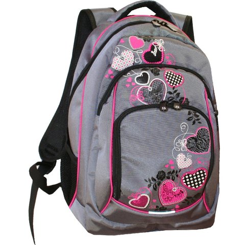 рюкзак для девочки Сердечки серый/розовый 67159