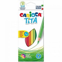 цветные карандаши 12 цветов CARIOCA "TITA" Пластиковые, шестигранный корпус, заточенные Италия