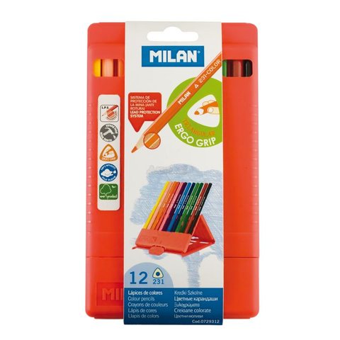 цветные карандаши 12 цветов MILAN трехгранные. Пластиковая упаковка