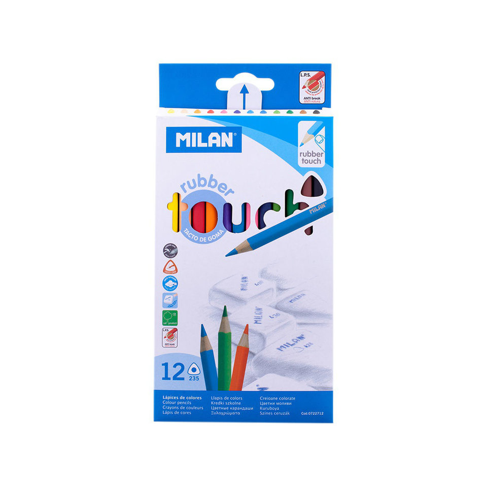 цветные карандаши 12 цветов MILAN "235"Rubber Touch трехгранные