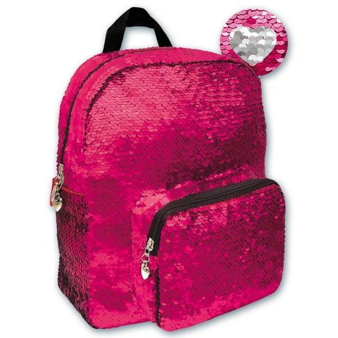 рюкзак для девочки с пайетками Розовый+серебряный 46433