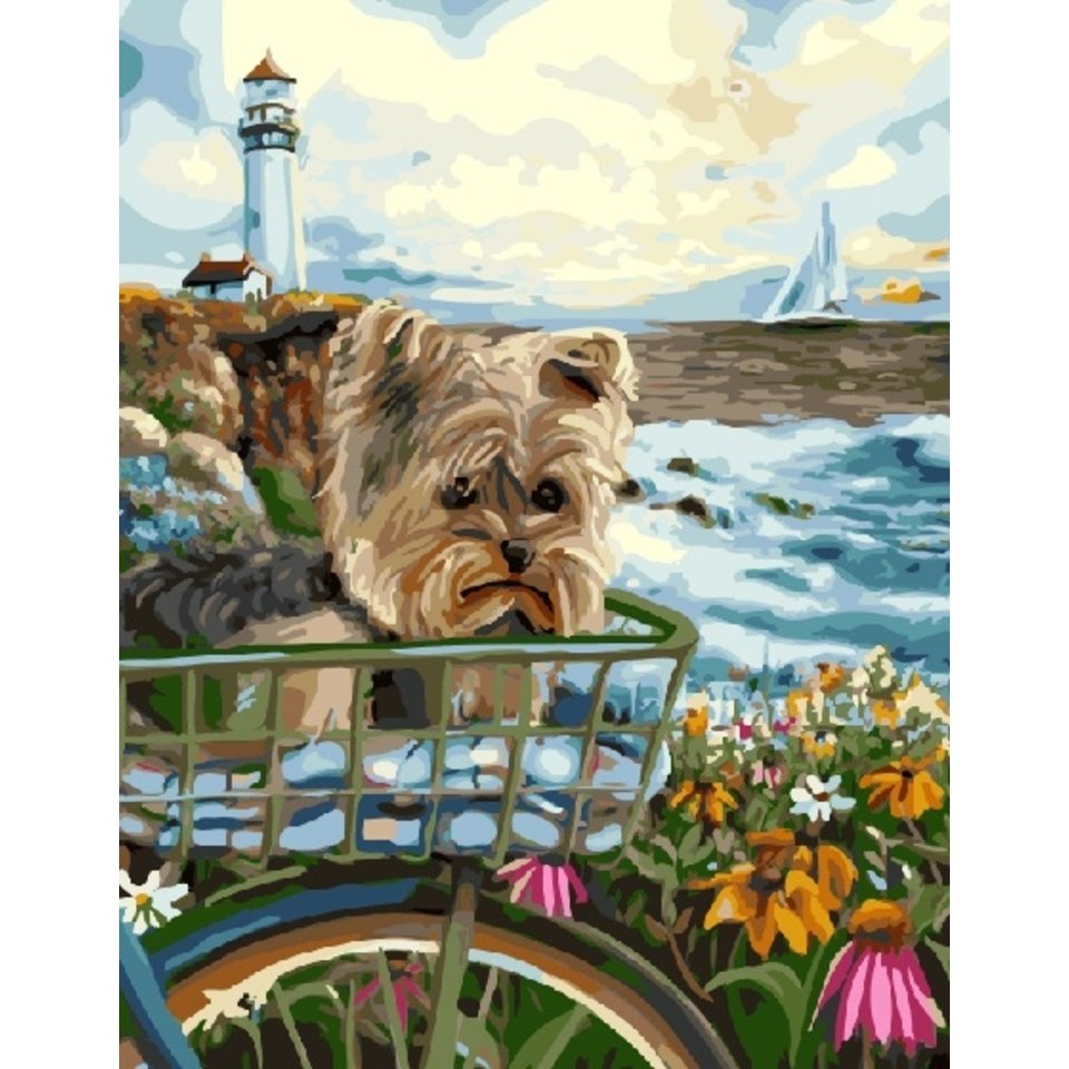 картина по номерам 40х50см GX5540 “Собачка у маяка”