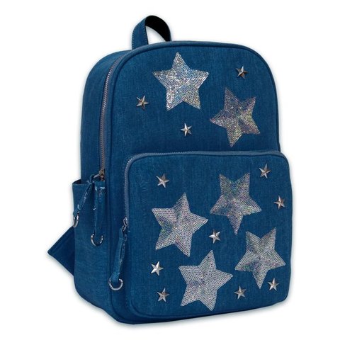 рюкзак для девочки джинсовый Звезды синий 46669