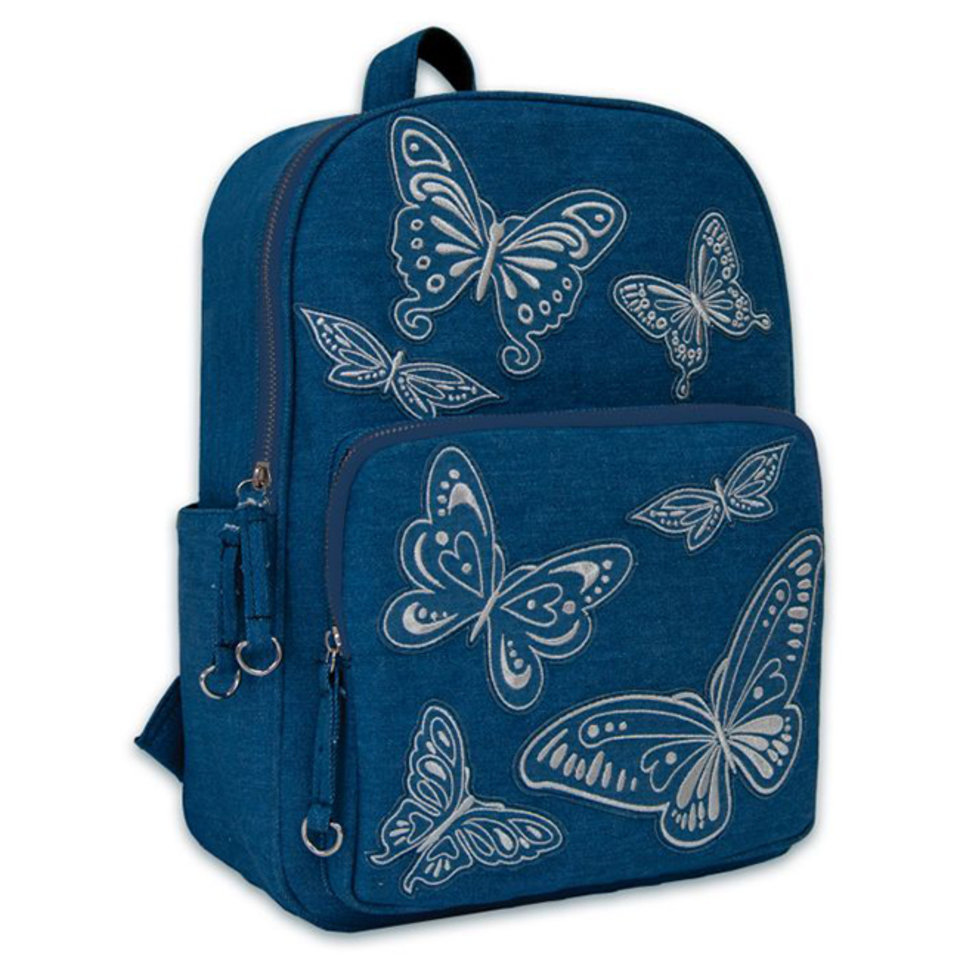 рюкзак для девочки джинсовый Бабочки голубой 46672