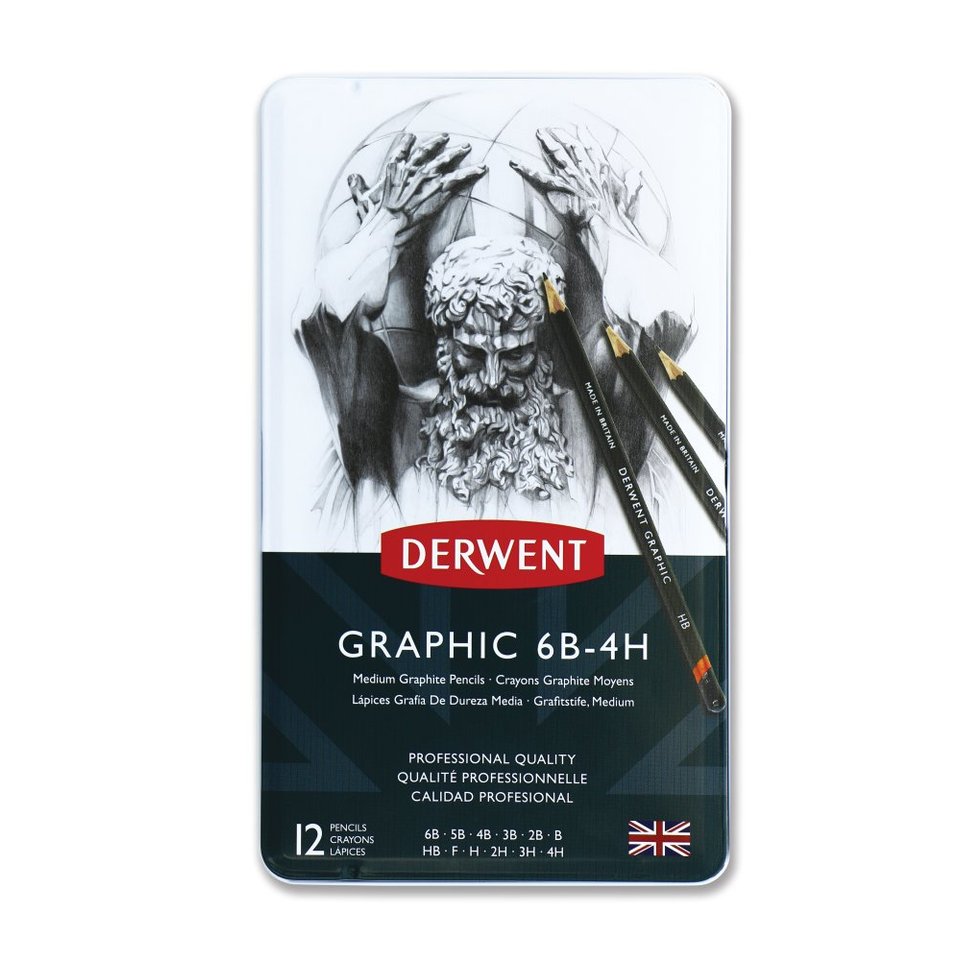 карандаши простые 12 штук набор художественные 6B-4H DERWENT Graphic Medium