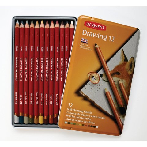 цветные карандаши 12 цветов DERWENT Drawing металлическая упаковка