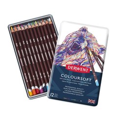 цветные карандаши 12 цветов DERWENT Coloursoft металлическая упаковка