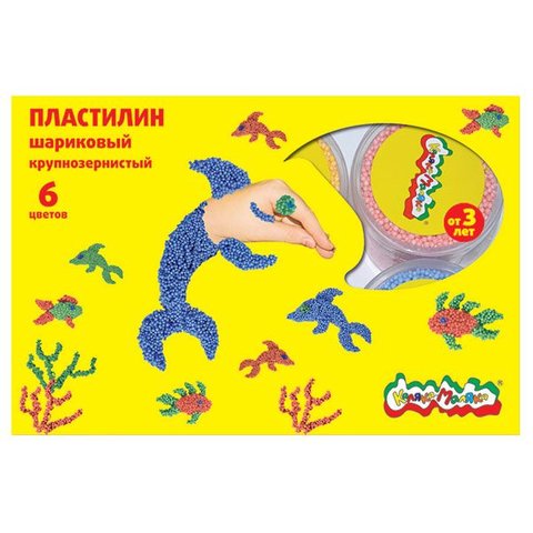 пластилин шариковый 6 цветов 72гр. Крупнозернистый Каляка-Маляка