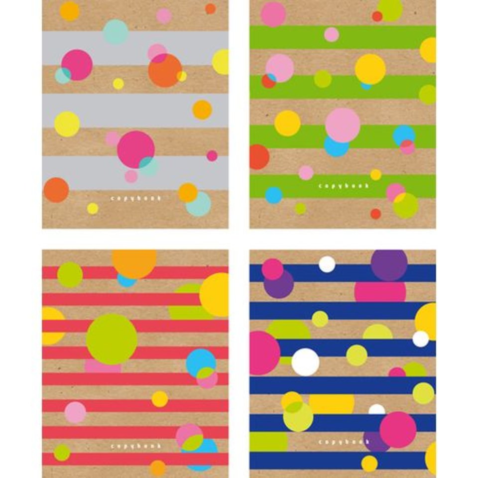 тетрадь 48 листов Полоски и горошки 4 дизайна в клетку 4229 BG