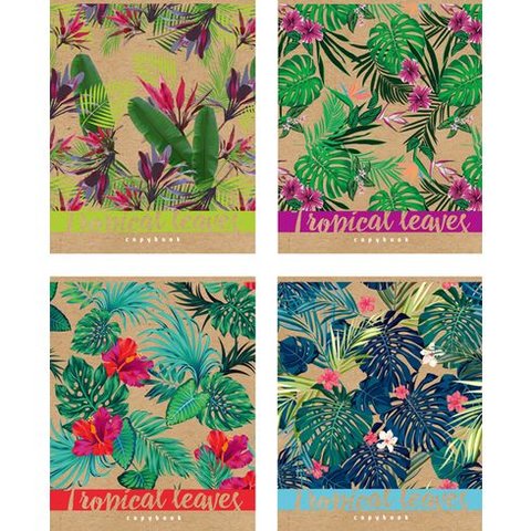 тетрадь 48 листов Tropical leaves 4 дизайна в клетку 4230 BG