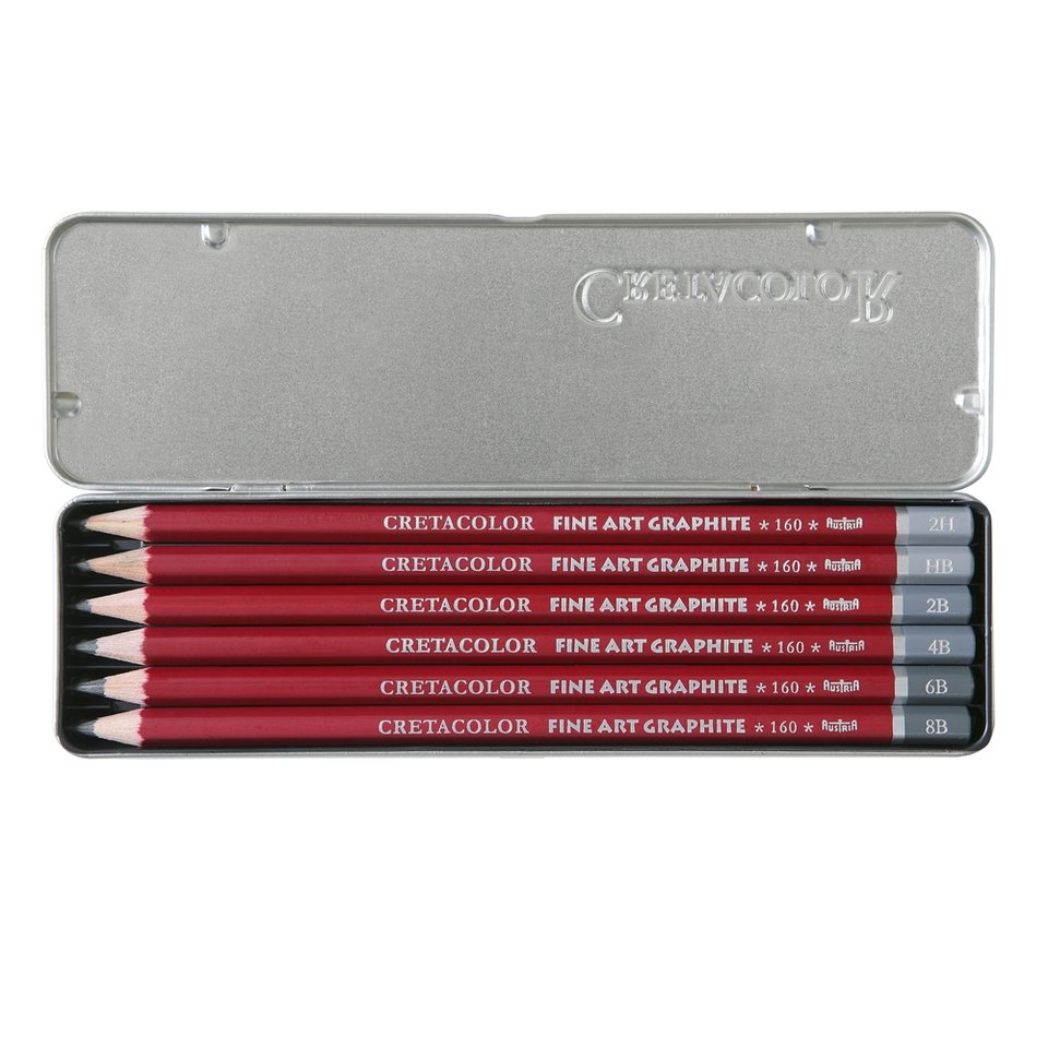 карандаши простые 6 штук набор CretacoloR "Cleos" 2H-8B металлическая упаковка