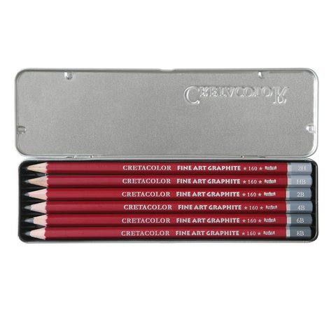 карандаши простые 6 штук набор CretacoloR "Cleos" 2H-8B металлическая упаковка
