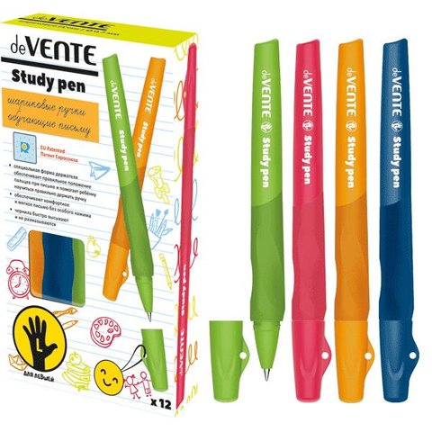 ручка шариковая для Левшей DEVENTE синяя с каучуковым держателем, сменный стержень