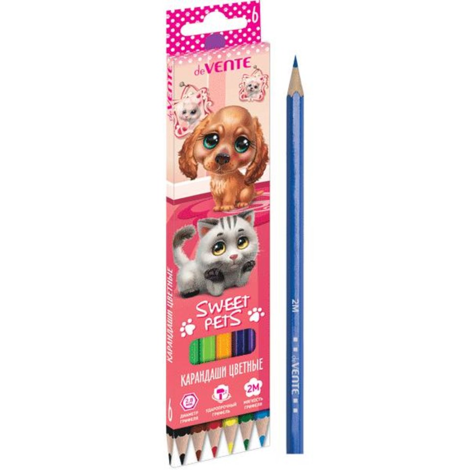 цветные карандаши 6 цветов DEVENTE Sweet Pets шестигранные